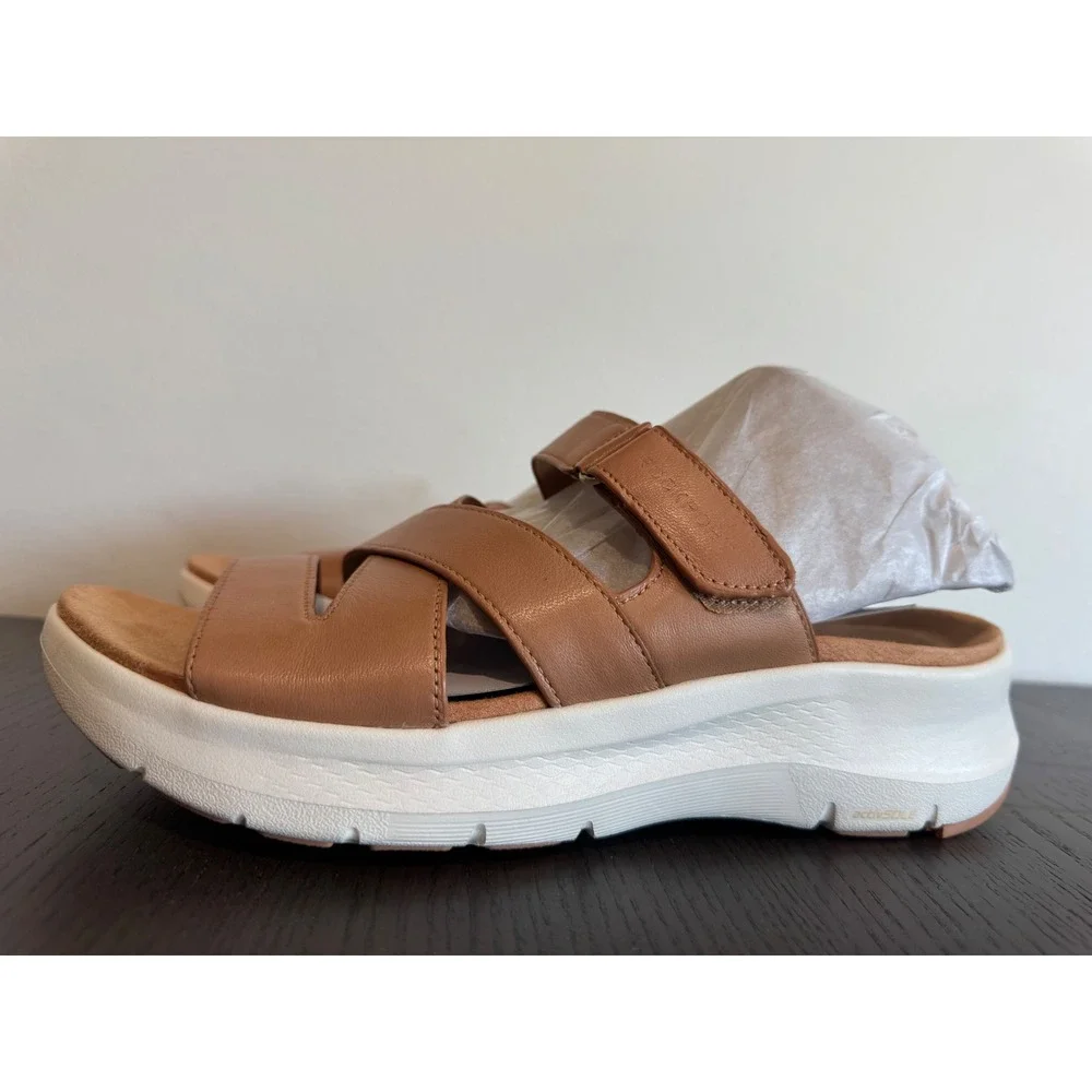 Rockport Qwyn Leather Platform Slide Sandals Womens 8.5 M Natural activSOLE